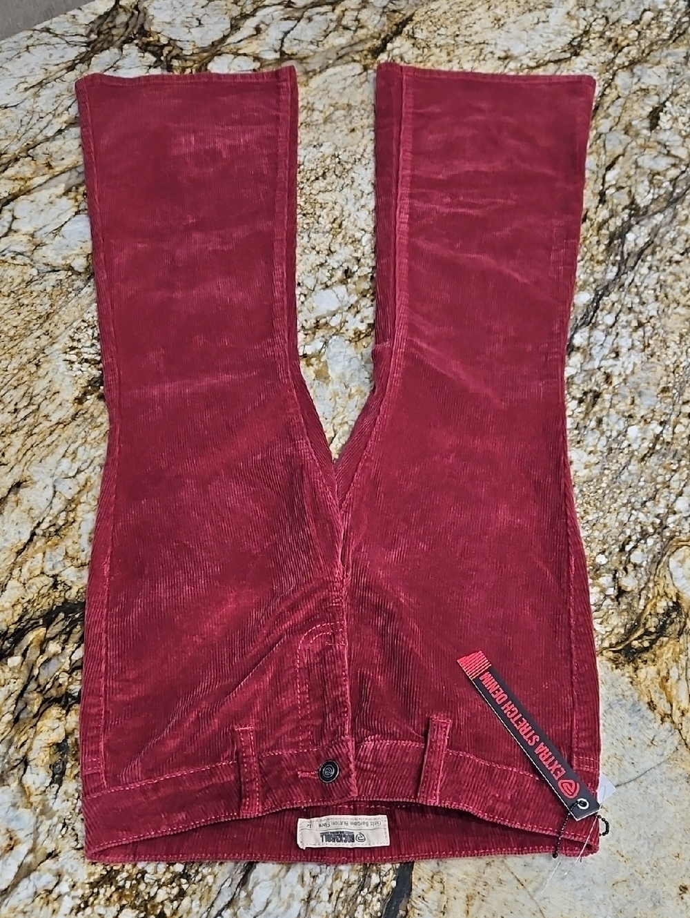 Rock & Roll Flare Corduroy Pants in Burgundy. Size 12 Girls. Insesm 27" Rise 8"